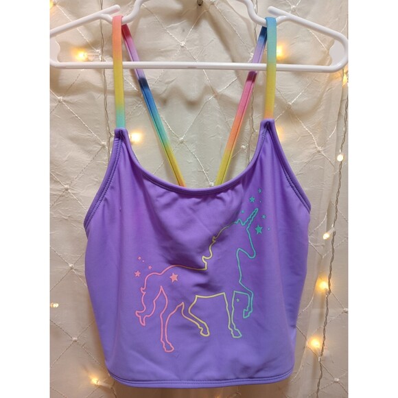 CAT & JACK GIRLS XL (14) PURPLE UNICORN SWIMSUIT TANKINI RAINBOW GRAPHIC FANTASY - Picture 1 of 9